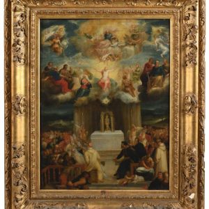 Adjugé 16 740 €. Attribué à Frans FRANCKEN Le JEUNE (1581-1642). Le mystère de l' Eucharistie.