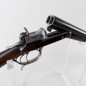 Adjugé 2057 €. Fusil type LEFAUCHEUX très rare modèle 1874 percussion centrale à deux canons juxtaposés cal. 16..