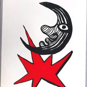 Adjugée 1600 €. Alexander CALDER (1898-1976). Moon and red star, 1970.