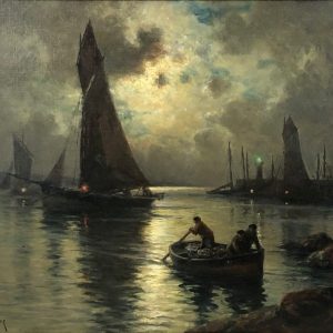 Georges P. MARONIEZ (1865-1933). Retour de pêche au crépuscule.